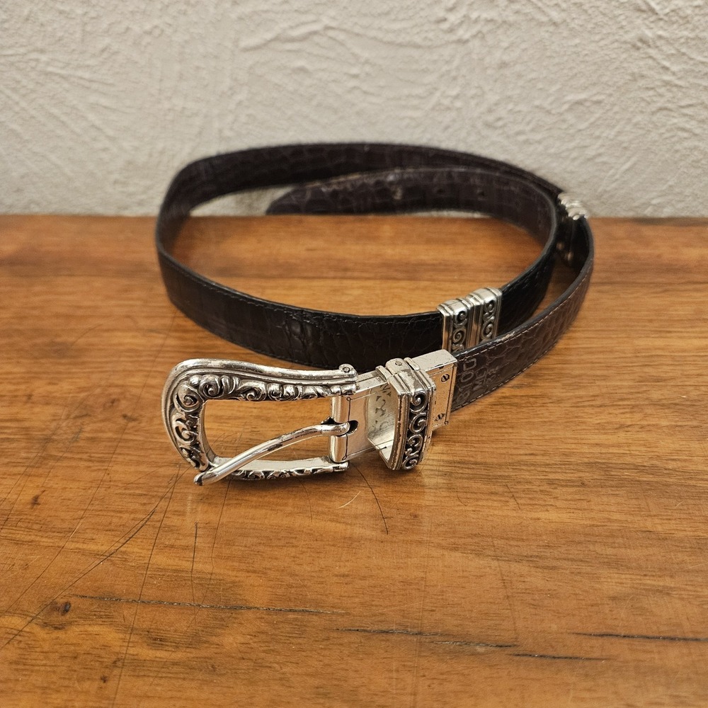 Brighton M/L 32 Brown Black Leather Reversible Silver‎ Tone Buckle 3100